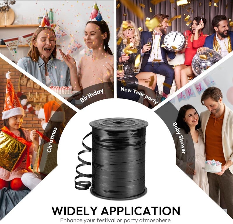 HimBen 500 Yards Curling Ribbon for Gift Wrapping, 3/16" Balloon String for Christmas Valentine Birthday Wedding Party Festival Decoration, Crafts, Flower Bouquet(Metallic Black) - Image 3
